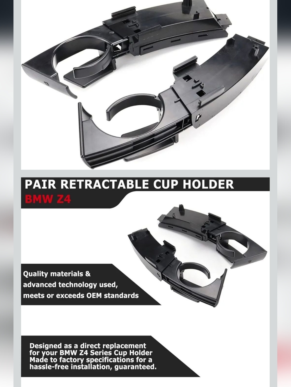 BMW Z4 side dash cup holders - Black Retractable Dual Cup Holder Set